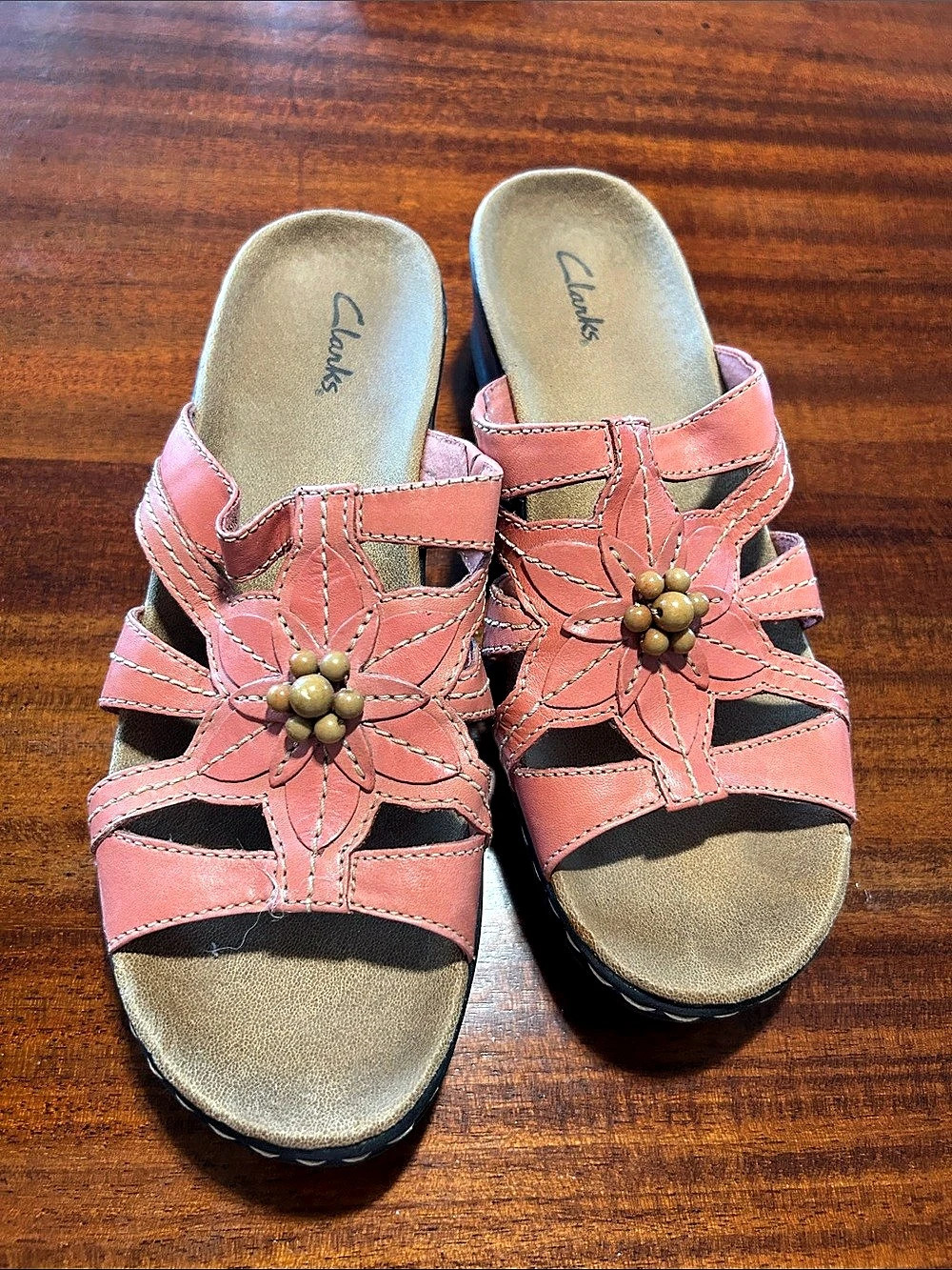 Clarks Floral Wedge Sandals in Pink & Black